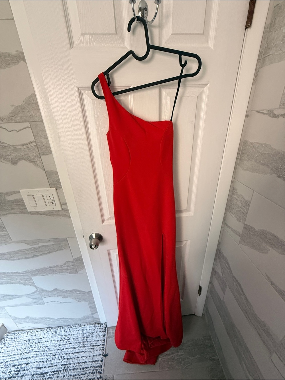 Red One-Shoulder Evening Gown